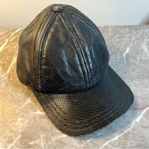 Vintage Perforated Leather Black Baseball Hat Adjustable
